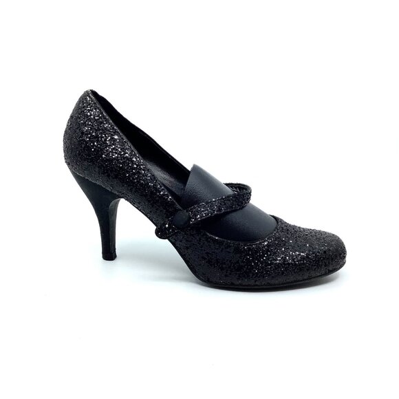Delicious Black Glitter Strappy Heels - Picture 2 of 8